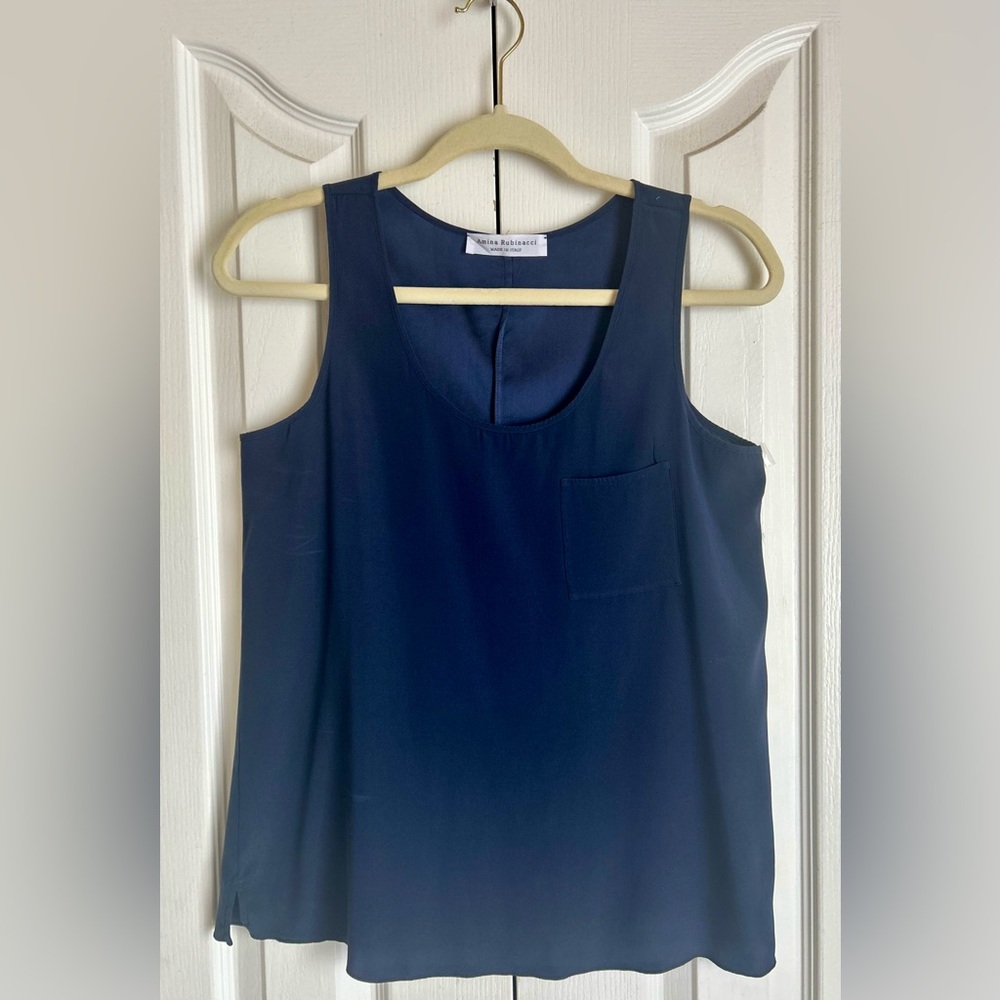 Silk tank top navy blue